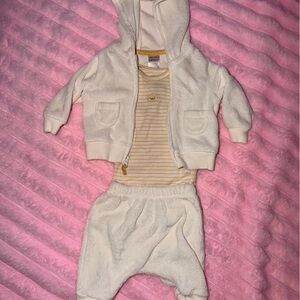 Carter's Cream Hooded Jacket & Pants Set with Yellow Stripe Bodysuit